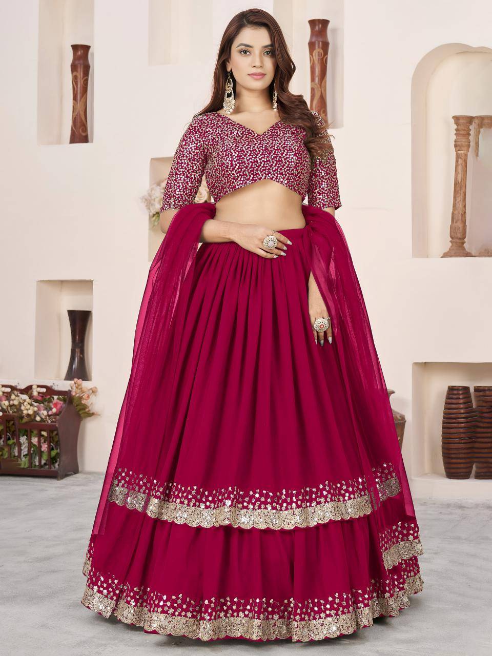 Anchal vol 2 Georgette Pink Wholesale lehenga choli suppliers in Delhi
